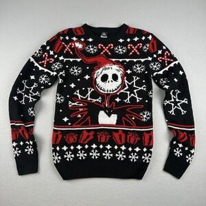 Disney Nightmare Before Christmas Sweater Mens Small Black Jack Skellington Knit